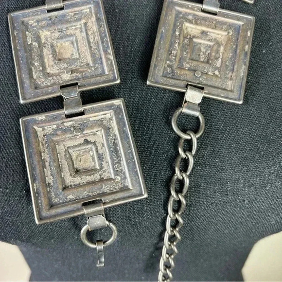 Escada Women’s Vintage Designer Geometric Silver/Black Antique Metal Chain Belt - Picture 3 of 14